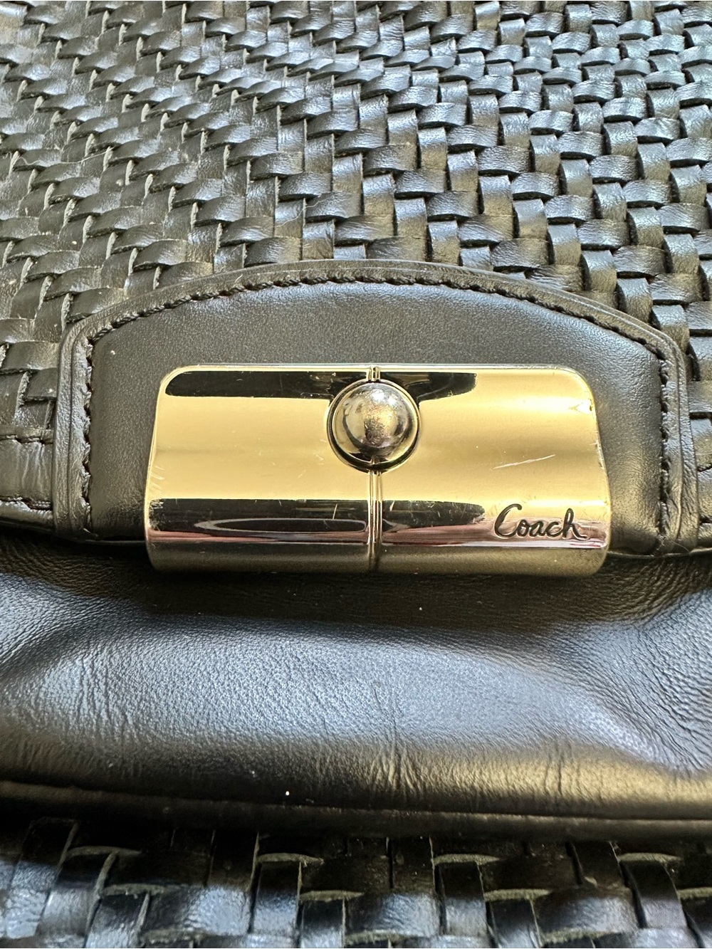 Coach Black Woven Leather Shoulder Bag with Silver Hardware Kristen - Picture 5 of 16